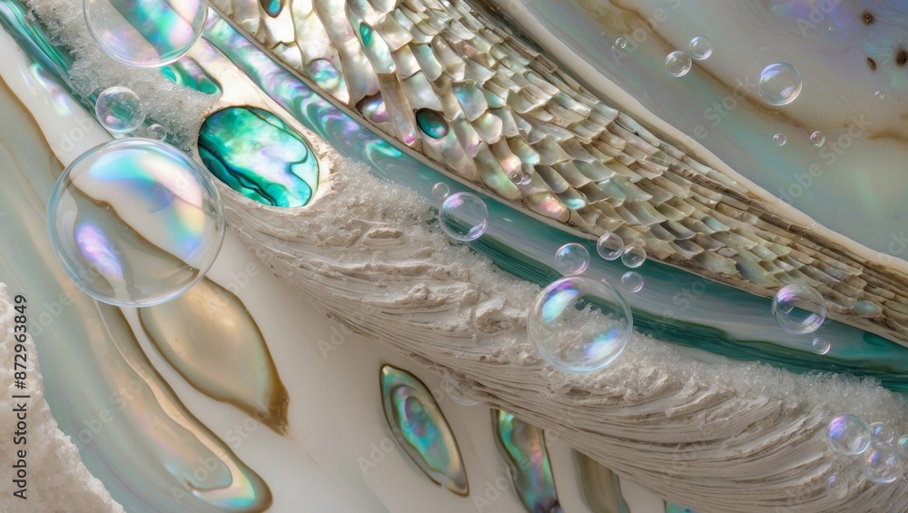 Canvas Prints Close-up of a mother-of-pearl shell with iridescent bubbles