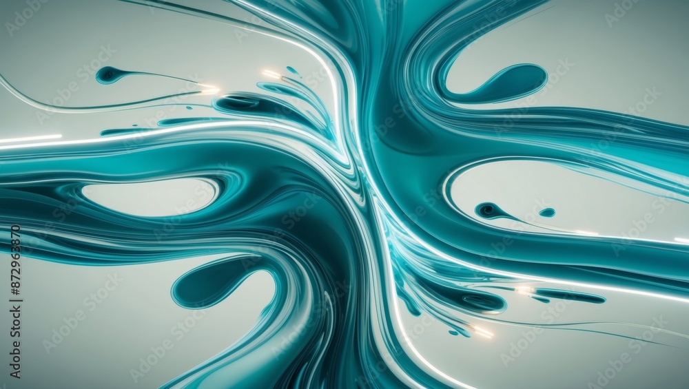 Canvas Prints Abstract teal liquid swirls and blends with a white background