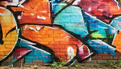 Vibrant graffiti on a brick wall.