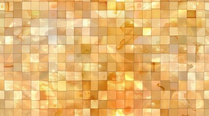 Fototapeta premium Golden square mosaic tiles forming a seamless pattern with a warm, rich color palette. Textured background ideal for design projects.