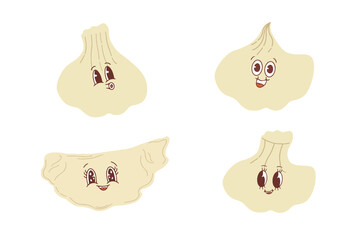 Set of dumplings. Kawaii style dumplings. Vector illustration. Vector 