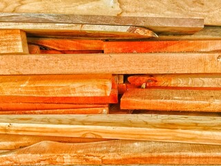 The pile of wood has been sawed