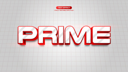 Prime 3D Vector Text Effect with Chrome Effect. Red and Shiny Color Style