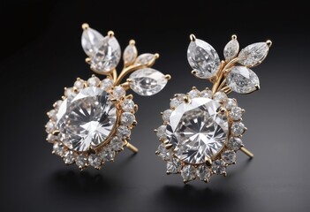 Fototapeta premium Heavay cocktail diamond earrings on pure black background