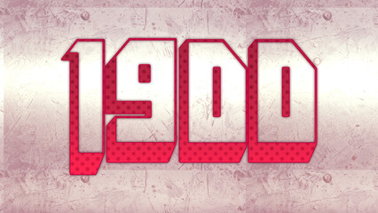 Cute 3d bold outline pink number design of 1900 on white background.