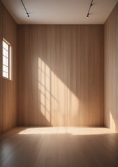 Minimalist Empty Studio Room With Blurred shadow Gentle Lights On Wooden Wall