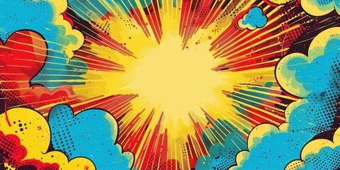 Vivid comic book backround with colorful clouds