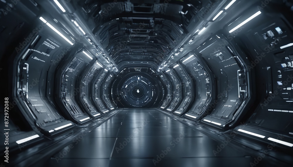Aufkleber empty space scene for mockup with futuristic sci-fi tunnel background