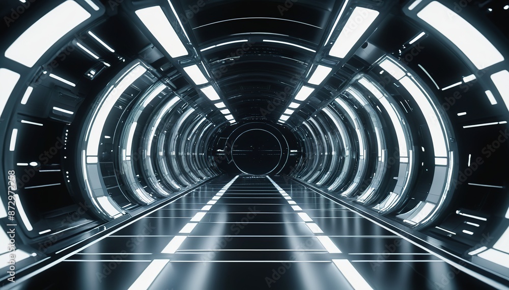 Poster hi-tech display background with spaceship in dark night sky