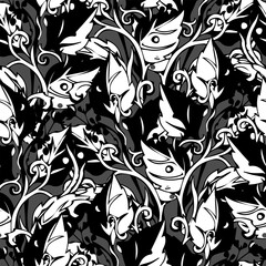 Monochrome abstract background pattern. stylized leaves seamless wallpaper