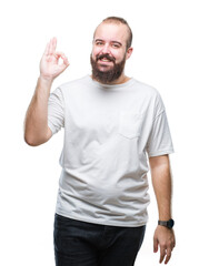 Young caucasian hipster man wearing casual t-shirt over isolated background smiling positive doing ok sign with hand and fingers. Successful expression.