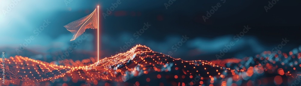 Aufkleber abstract digital landscape with a flag, representing technology and data. illuminated in vibrant col