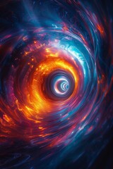 Abstract digital artwork featuring a swirling, tunnel-like pattern with vibrant colors