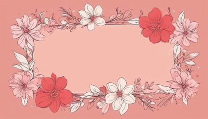 Minimalist Coquette Frame Art Graphics with Floral Blossom: Modern Vector Illustration