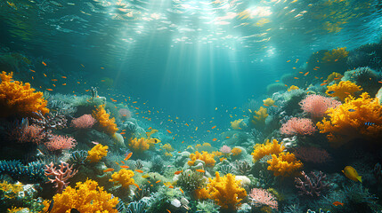 Fototapeta premium Underwater world coral reef 3d rendering elements