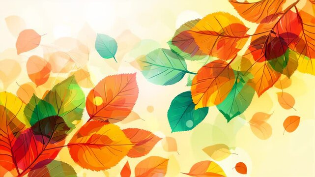 Watercolor autumn leaves flying and moving