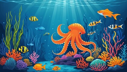 Mesmerizing Underwater Illustration: Dive into a World of Marine Creatures