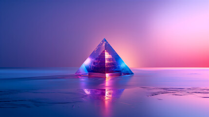 Stunning Pyramid Sculpture in Purple and Blue Plastic and Glass - Front View, Professional Lighting, Product Photography