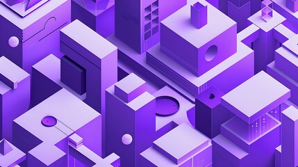 Abstract 3D Purple Geometric Shapes Isometric Illustration