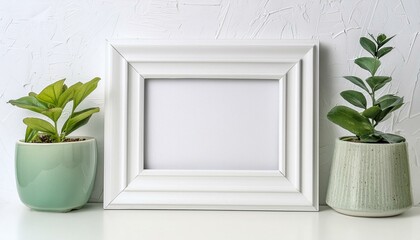 Photo of a white frame with the possibility of placing graphics. Clean, minimalist design, empty space for any content.