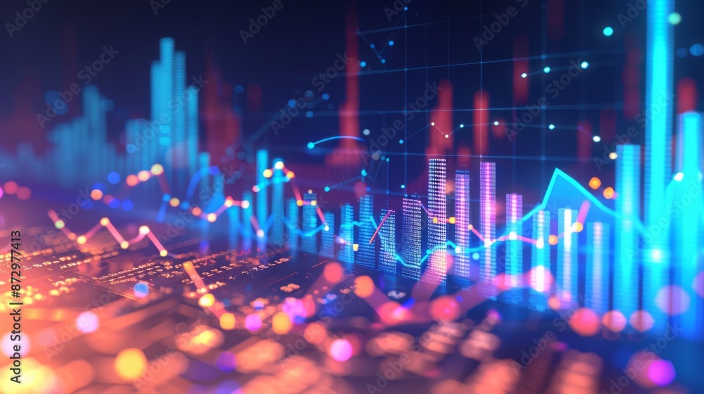 Poster interactive digital graph and stock market analysis concept with real-time trading data, financial c