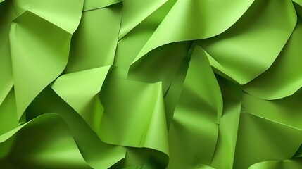 Abstract green paper curves, minimalist design background, top view
