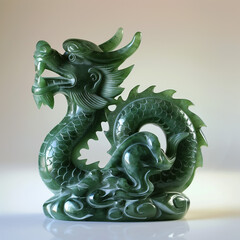 Mystical Jade Dragon Statue in Ancient Temple - Enigmatic Chinese Mythical Creature Symbolizing Power and Protection