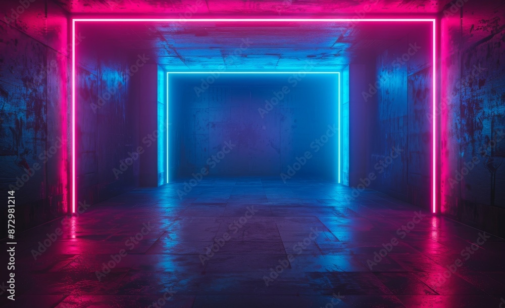 Poster abstract futuristic background with neon lines and shapes. an abstract futuristic background with ne