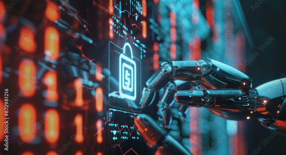 Poster abstract. hands of robots and humans touching a virtual network interface. machine learning. financi