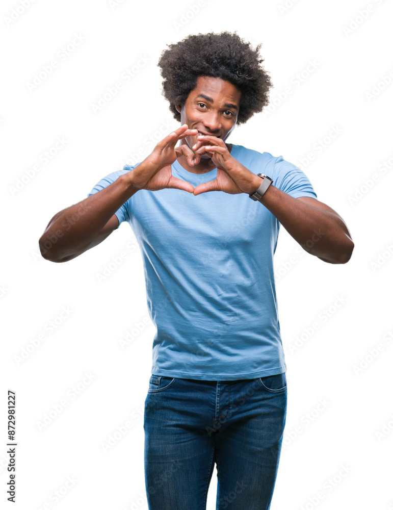 Canvas Prints Afro american man over isolated background smiling in love showing heart symbol and shape with hands. Romantic concept.