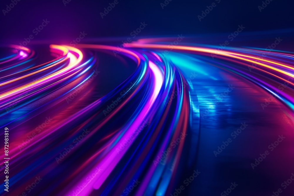Poster neon glow on a background of multicolored blurred lines