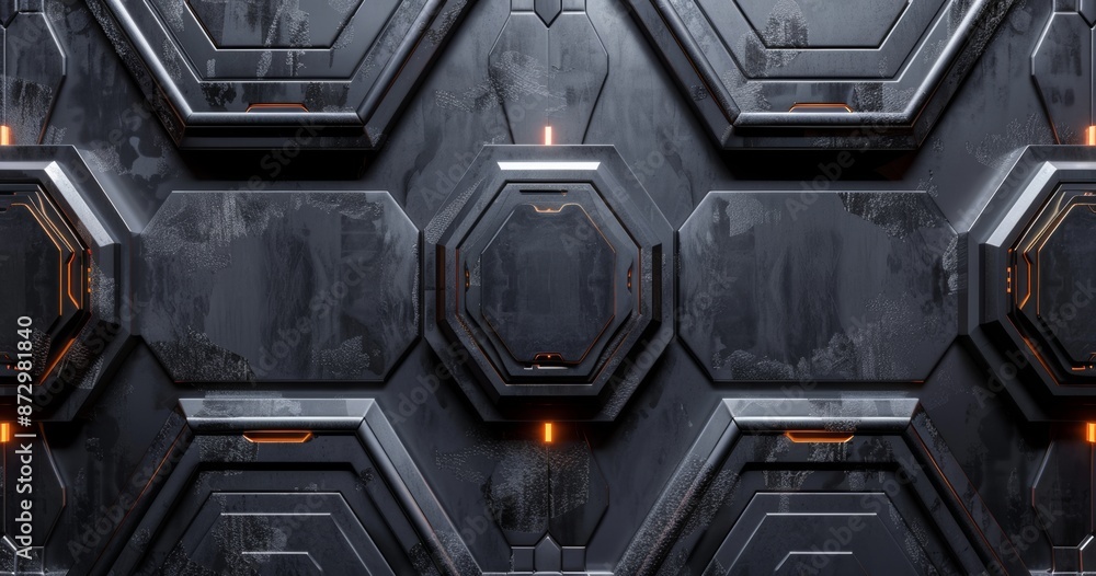 Poster rendering of sci-fi metal panel surfaces in 3d. future background with complex forms and shapes. ill