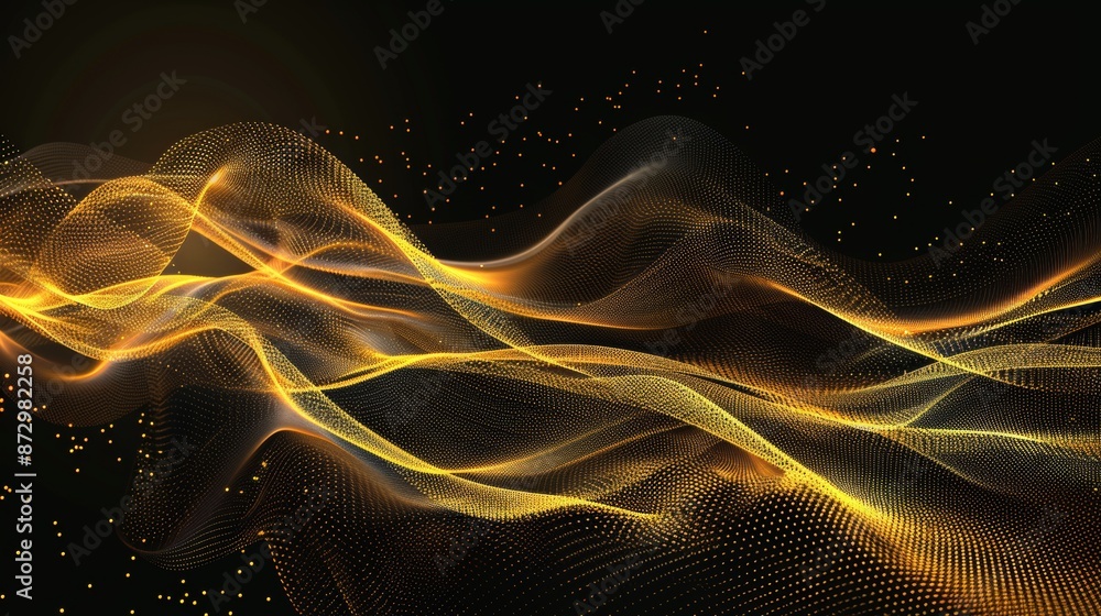 Poster a dynamic tech wallpaper with a bright wavy background, glowing dots and lines. neon light, a wave e