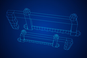 Hacksaw manual or Hand hacksaw. Wireframe low poly mesh vector illustration