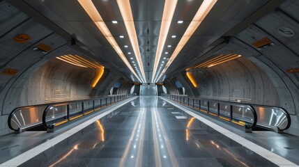 A subway station with modern architecture and artistic design elements