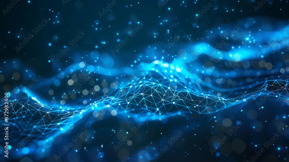 Poster flowing digital data to the cloud. transferring and storing large data sets. blockchain, servers, hi