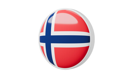 Norway, norwegian Circle flag icon . Transparent backgound. 3d rendered with alpha channel. Round shape.