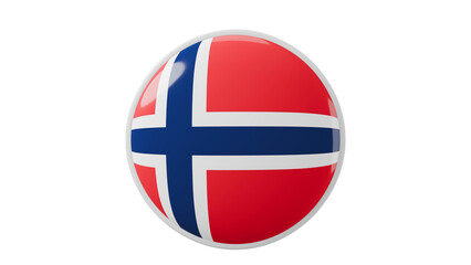 Norway, norwegian Circle flag icon . Transparent backgound. 3d rendered with alpha channel. Round shape.