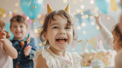 Children's party taking photos of happiness and joy in the nursery.