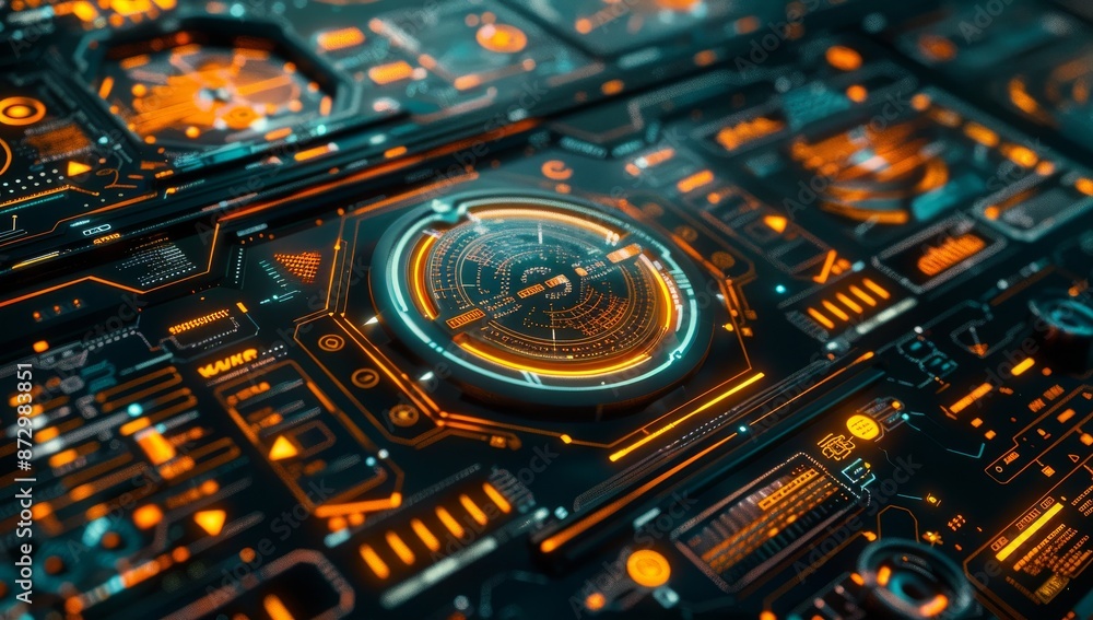 Poster hud shuttle spacecraft user interface, graphic user interface of space game. futuristic aiming conce