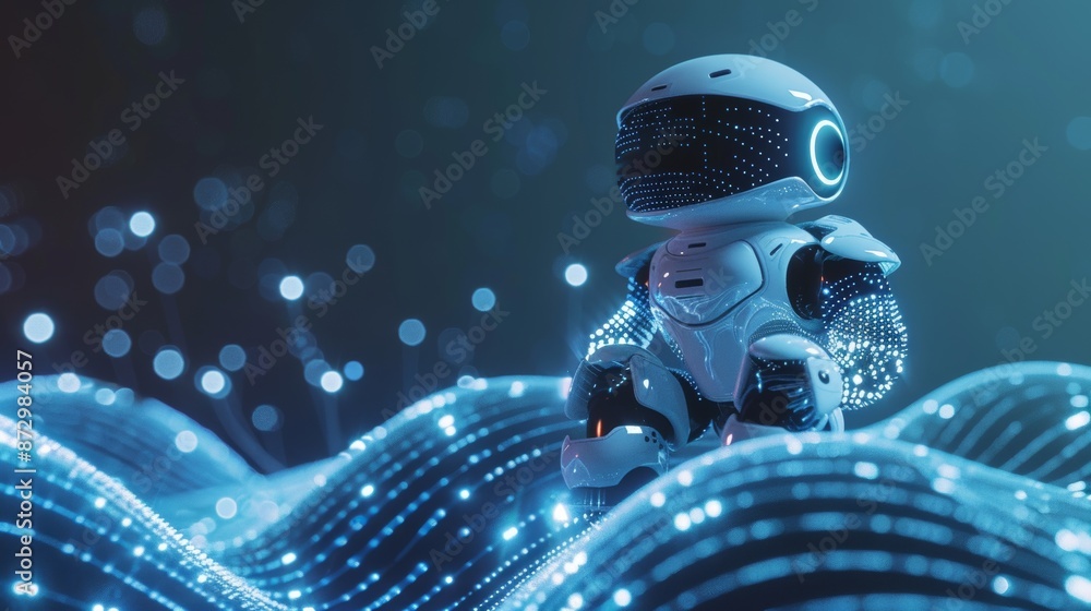 Poster a robot, android, with a chatbot in 3d. abstract cyber concept technology for the smart home.