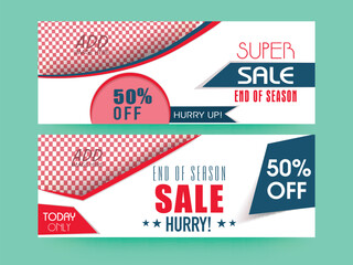End of Season Sale Social Media Banner or Header Design Set with Special Offer and Image Placeholder for Advertising.