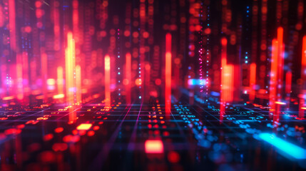 Digital Featuring an Illuminated Bar Graph With Data Points and Trading Charts Background