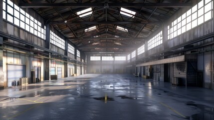 High-tech warehouse with advanced business analytics on laptop: data-driven decision making with real-time dashboards, charts, and financial management for investment and trade in modern industrial f