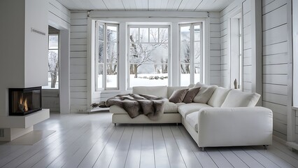 Snow-white living room modern interior