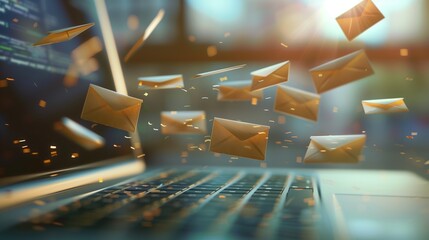 Email marketing automation concept with spam filter icons. Representing digital marketing strategies and email campaign management.