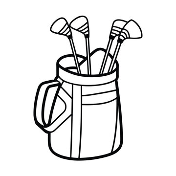 golf clubs in bag, black and white clip art preview