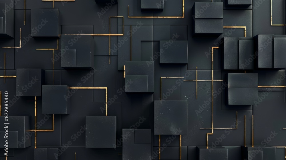 Poster creating a 3d geometric shape texture design background in black or dark grey.