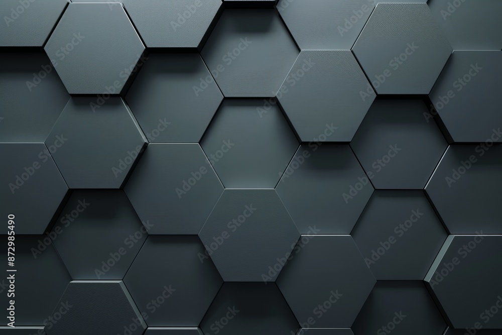 Poster 3d rendering of futuristic surface with hexagons. contemporary sci-fi background with bokeh effect. 