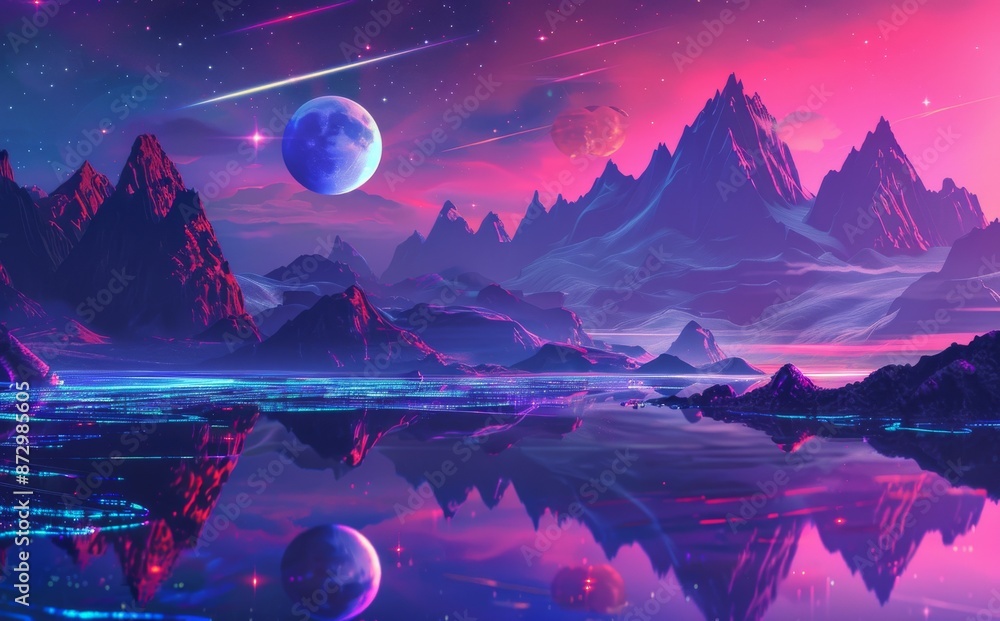 Poster this is a neon abstract space background with nebulas and stars. 3d rendering. futuristic fantasy la